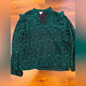 J. Crew Ruffle V Neck Top